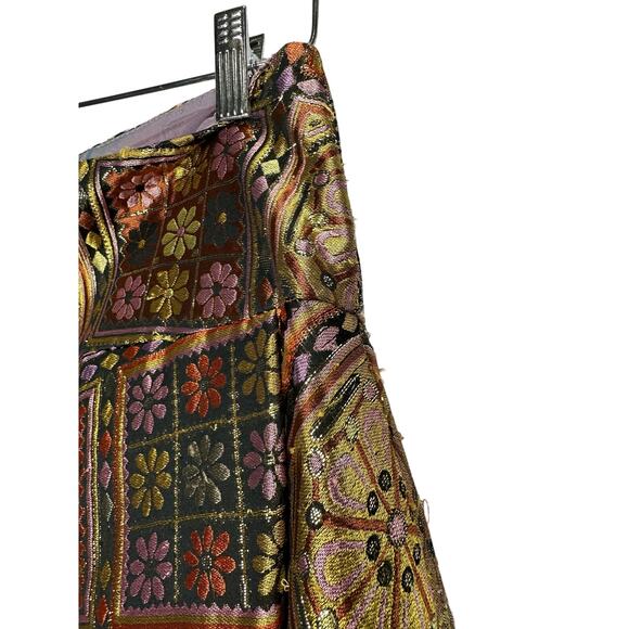 Bill Blass Vintage Metallic Taffeta Patchwork Midi Skirt – Size 4 - Picture 2 of 12